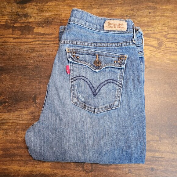 Levi's Jeans Size 6 Bootcut 515 Mid Rise Button Flaps Ripped Stretch Western - Picture 3 of 10